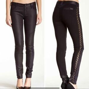 NEW Black Orchid Brown Moto Lace Panel Leggings Women's Size 26